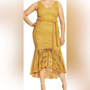 City Chic Simmer Lace Mermaid Dress in Amber Size L​​​ plus 20​​​​​